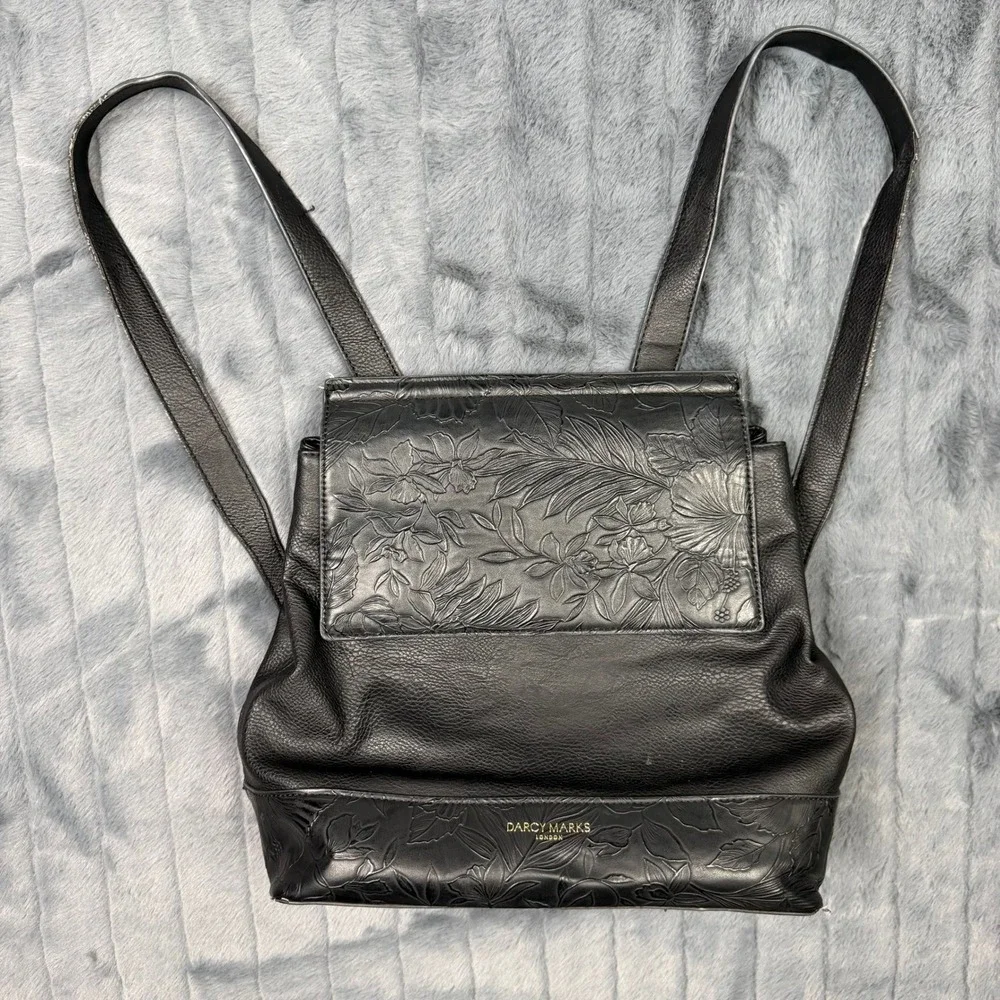 Darcy Marks London Black Floral Embossed Faux Leather Backpack Bag